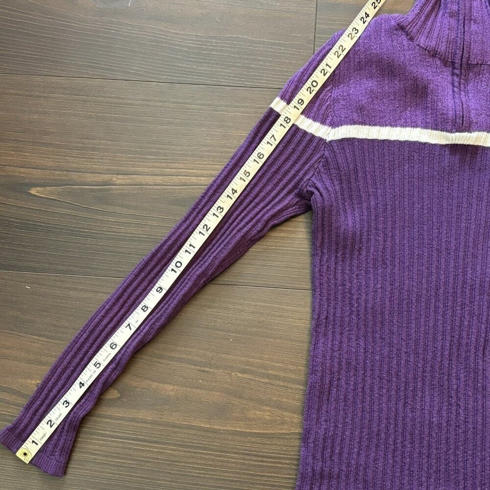 Great Northwest Half-Zip Ribbed Sweater Purple Color Block w/White Strip - Picture 11 of 13